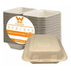 Contenedor Biodegradable P/ Alimentos 8x8 Bagazo 3div 200pzs