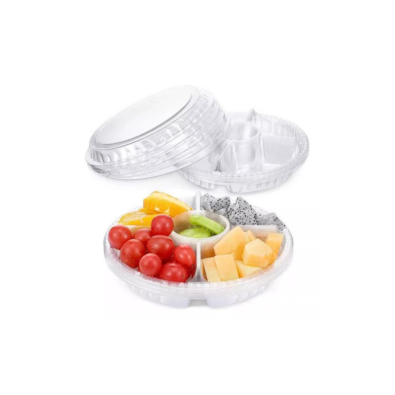 12pz Domo Botanero Charola Plato Desechable Transparente24cm