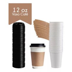 Vaso Tapa Café 12 Oz Desechable Bebida Caliente 50 Unidades Color Blanco