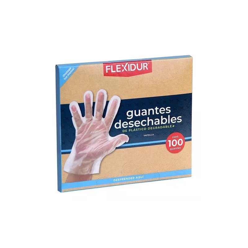 100 Guantes Desechables Degradables De Plástico Flexidur