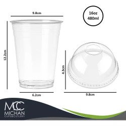 Vaso Frappé Con Tapa Domo, 16oz (480ml) Marca Mcc, 100 Sets