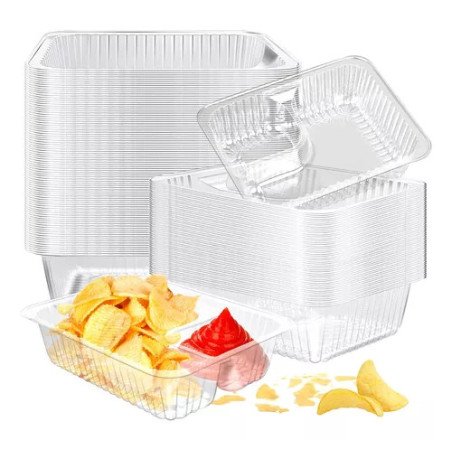 200 Charola Bandeja Nachos Papas 2 Compartimentos Desechable