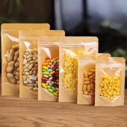 100 Bolsas Stand Up Pouch Kraft Frente Transparente Para 1kg