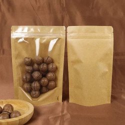 100 Bolsas Stand Up Pouch Kraft Frente Transparente Para 1kg