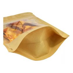 100 Bolsas Stand Up Pouch Kraft Frente Transparente Para 1kg