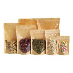 100 Bolsas Stand Up Pouch Kraft Frente Transparente Para 1kg