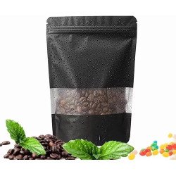 500 Bolsas Stand Up Pouch Kraft Negro Con Ventana Para 150gr