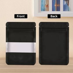 500 Bolsas Stand Up Pouch Kraft Negro Con Ventana Para 150gr