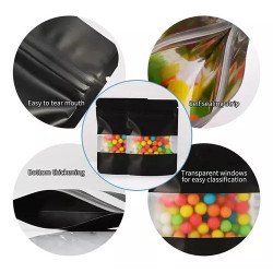 500 Bolsas Stand Up Pouch Kraft Negro Con Ventana Para 150gr